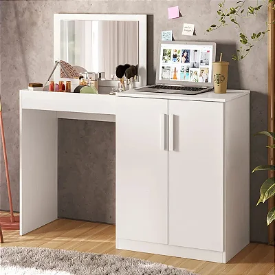 Mesa Multiuso Penteadeira Dimitri com Espelho/Sapateira Branco - Tigus Baby