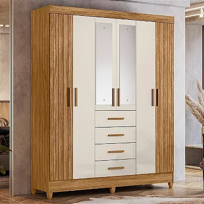 Roupeiro Aruba 06 Portas 1.65m Freijo/Off White - Moval