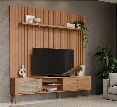 Painel + Rack até 75″ TB346F 100% MDF Freijó - Dallas Costa