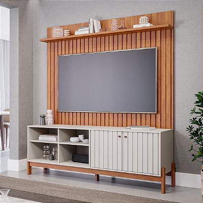 Painel até 70″ Trend Cinamono + Bancada Holanda100% MDF Off White/Cinamono - Permobili