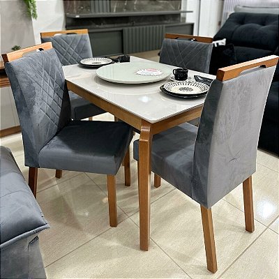 Mesa Egeu 120 Mel/Off White com 4 Helena Mel/Veludo Grafite