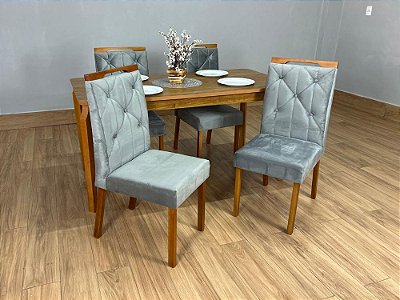 Mesa de Jantar Alegra 1.20×0.80 Com 4 Cadeiras Jasmim – Cinamomo/Cinza