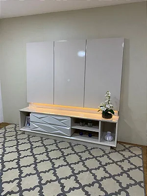 Bancada com Painel Luigi 2.00m Tv até 75″ – DJ Móveis – Off White