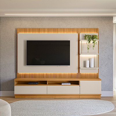 Painel até 70″ + Rack São Paulo 1.80m Tauari/Off White Fosco - Linea Brasil