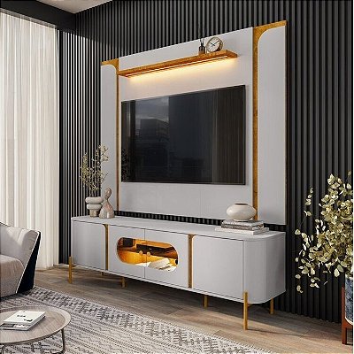 Painel até 75″ Maresias + Rack Juquehy Off White/Naturale - Bechara
