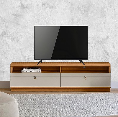 Rack até 70″ Ouro Preto Nature/Off White - Linea Brasil