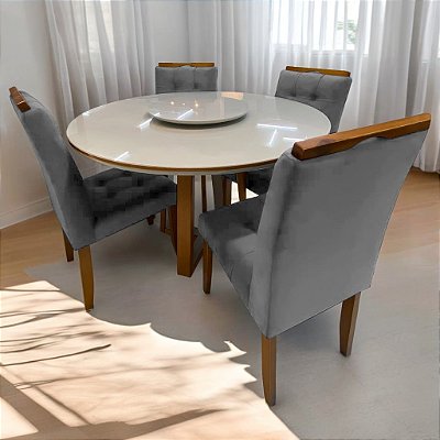 Mesa Redonda Atlanta 120 Cinamono/Off White com 4 Cadeiras Sophia/Capri