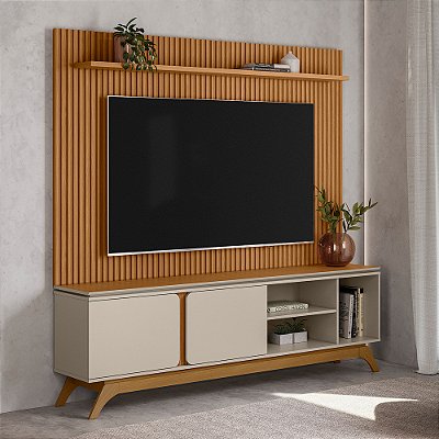 Painel até 75″ Gênova 2.0 Nature + Rack Istambul Nature/Off White - Linea Brasil