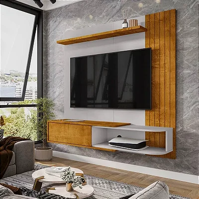 Painel Paraty Nature/Off C/Detalhe Frisado Para TV até 55 " Larg. 1.37m - JB Bechara