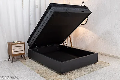 Box Baú Casal Eli Korino Preto Blindado + Colchão Casal Ortopédico EPS Iso Dupla Face D-33 138x188x20 Ortobom