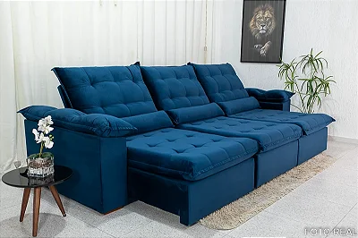 Sofá Retrátil Reclinável Emanuelly Azul 03 Larg. 3.20m - D28 Soft