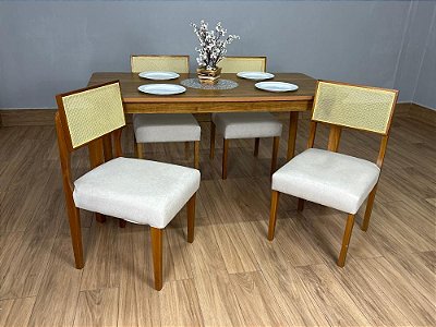 Mesa de Jantar Alegra 1.20×0.80 Com 4 Cadeiras Grécia – Cinamomo/Bege