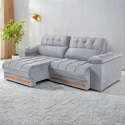 Retrátil e Reclinável Arezzo Comfort 2,50 m Veludo Cinza Prata