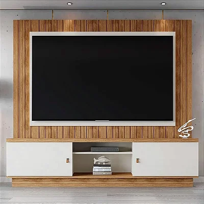Home Santos + Painel Frisado Off-Amêndoa Larg. 2.01m - Mobler