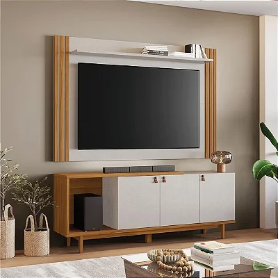 Painel NT 1375 com Bancada NT 1380 1.60m Tv até 65 Off White/Freijo - Notável