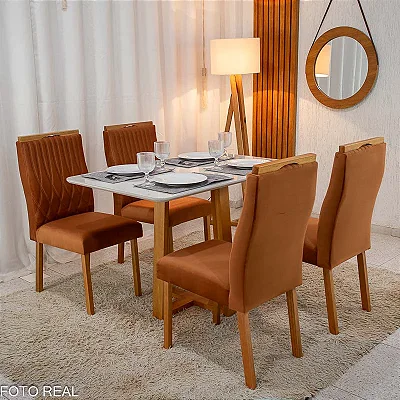 Mesa Pedro Mel 1.20x0.80 com Tampo em Vidro Off + 04 Cadeiras Gênova Madeira Maciça