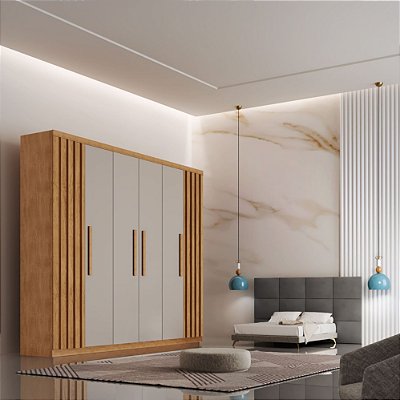 Roupeiro Cabo Frio 100% MDF 06P02G 1.80m - Nature/Off White
