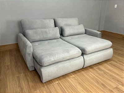 Sofá Cama Retrátil Reclinável Amaranto 2.30m Mod.100 – Veludo Prata