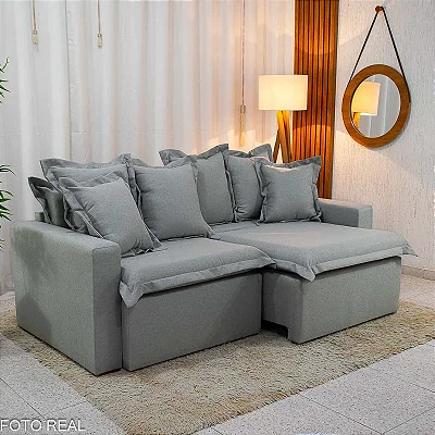 Sofá Retrátil e Cama Torino 2.10m Linho Cinza 507  - Sem Caixa