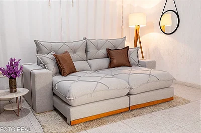 Retrátil Reclinável 2.90m Gran Bello Linho Cinza  - D33 e Molas Ensacadas