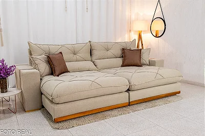 Retrátil Reclinável 2.90m Gran Bello Linho Bege  - D33 e Molas Ensacadas