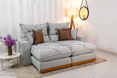 Retrátil Reclinável Gran Bello 2.00m Linho Cinza - D33 e Molas Ensacadas