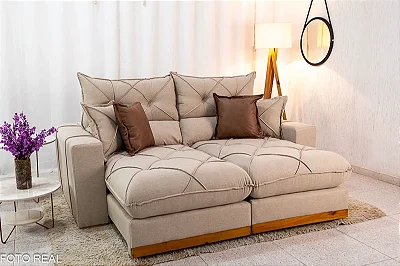 Retrátil Reclinável Gran Bello 2.00m Linho Bege - D33 e Molas Ensacadas