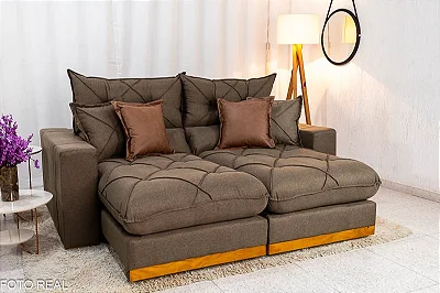 Retrátil Reclinável Gran Bello 2.00m Linho Marrom - D33 e Molas Ensacadas