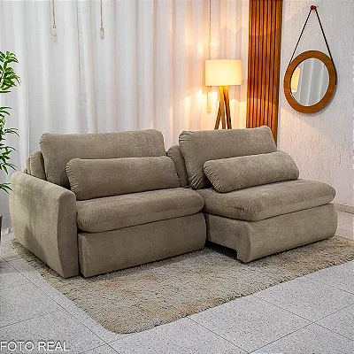 Sofá Retrátil e Cama Amaranto 2.30m Veludo Plush Bege - Sem Caixa