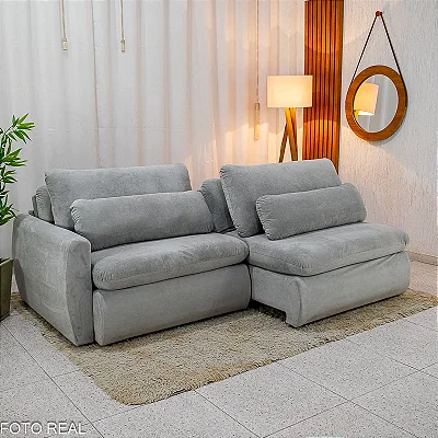 Sofá Retrátil e Cama Amaranto 2.30m Veludo Plush Prata - Sem Caixa
