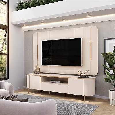 Bancada Areta com Painel Areta 218m Tv 75  Off White - DJ Moveis