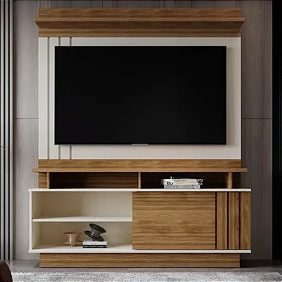 Home Goiás com Detalhe Ripado larg. 1.50m Tv 55 Off/Amêndoa - Mobler