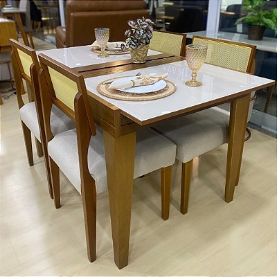 Mesa Extensiva Gênova 1.20x80 Mel Off White com 04 Cadeiras Grécia
