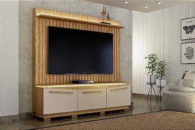 Home Montreal  Ripado Com LED  1.74m TV 75" Cinamomo/Off White  - Valdemoveis