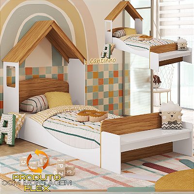 Kit Casinha + Cama Solteiro Lua 100% MDF - Peroba