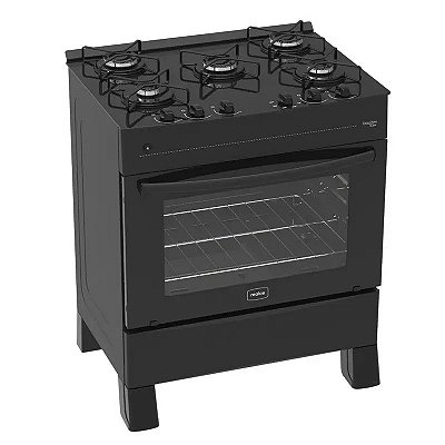 Fogao Zeus Glass Super 5 Bocas Mesa de Vidro Preto Realce