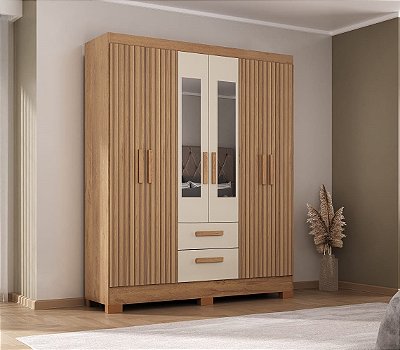 Roupeiro Fortaleza Plus 6P2G com Pes e Espelhos 1.48m -  Atualle Moveis