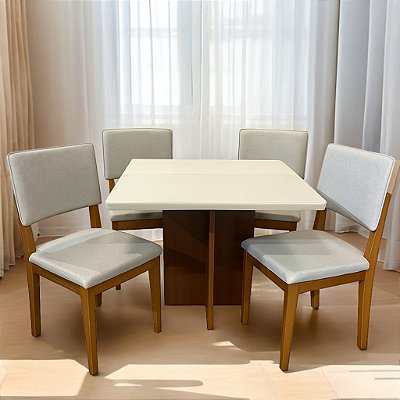 Mesa Salinas 120x80 Cinamomo Off White Com 04 Cadeiras Pérola em Linho