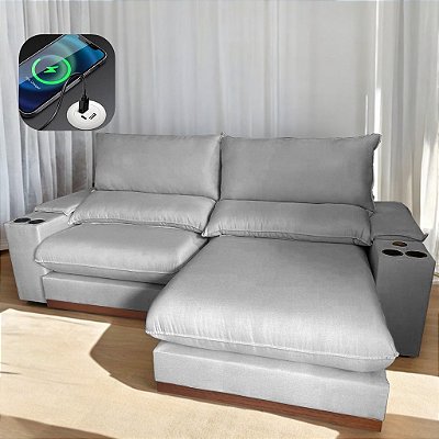 Retrátil e Reclinável Grazi 2.50m Com Carregador USB e indução e Molas Ensacadas - Uniart