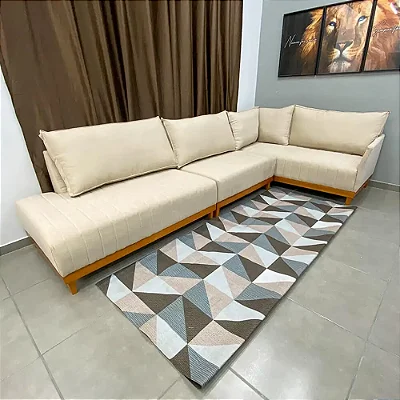 Sofá de Canto Eros em Linho 7 Lugares Com Chaise - Luxury
