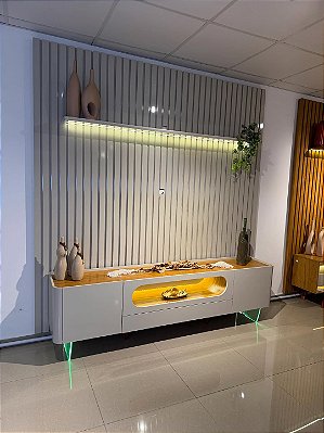 Rack com Painel Nobre Pés em Vidro Tv até 85" Off White - Gelius