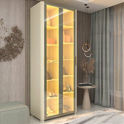Sapateira Innova Com 2 portas Reflecta Com Pés Com Led Innova - Off White