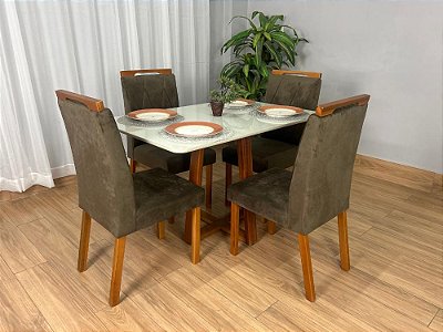 Mesa de Jantar Bali 1.20×0.80 Com 4 Cadeiras Isa – Cinamomo/Off White/Marrom Veludo