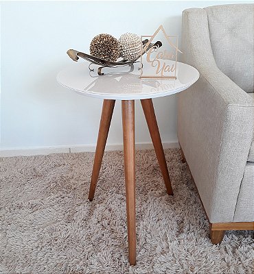 Mesa Apoio Lateral  70cm com vidro - Luka Decor