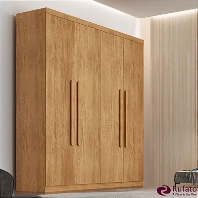 Roupeiro Império Nature 4 Portas 3 Gavetas Larg. 1.80m 100% MDF Rufato