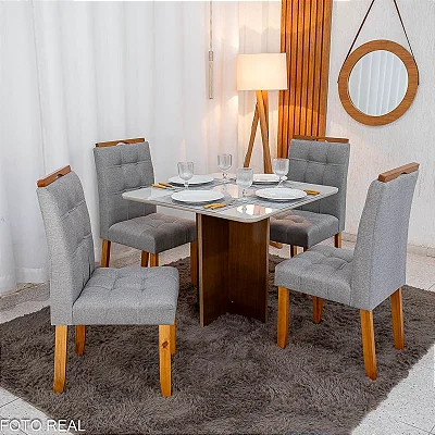 Mesa Moscou 90x90 Vidro Off White com 04 Cadeiras Londres - Minas Plac