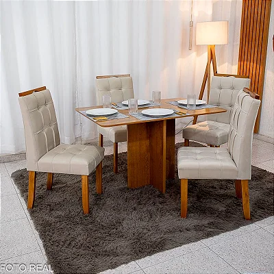 Mesa de Jantar Salina 120x80 Londres Cinamomo  + 4 Cad. Londres  Madeira Minas Plac