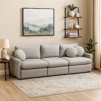 Sofá Cama Amaranto 6 Lugares Retrátil 300m Tecido Linho - Innove
