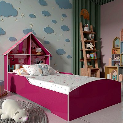 Cama Infantil/Solteiro Casinha 0.90 Pinck Ploc- Gelius
