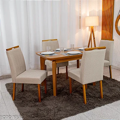 Mesa de Jantar Londrina 120x80 Cinamomo Rufato + 4 Cad. Isabela  Madeira - Art Assento